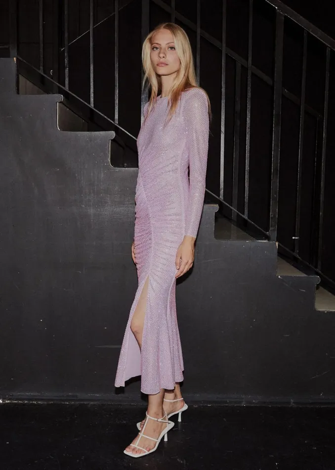 Self Portrait Dresses Pink Rhinestone Mesh Gathered Midi Dress 8211 Women Self Portrait Dresses Pink Rhinestone Mesh Gathered Midi Dress 8211 Women