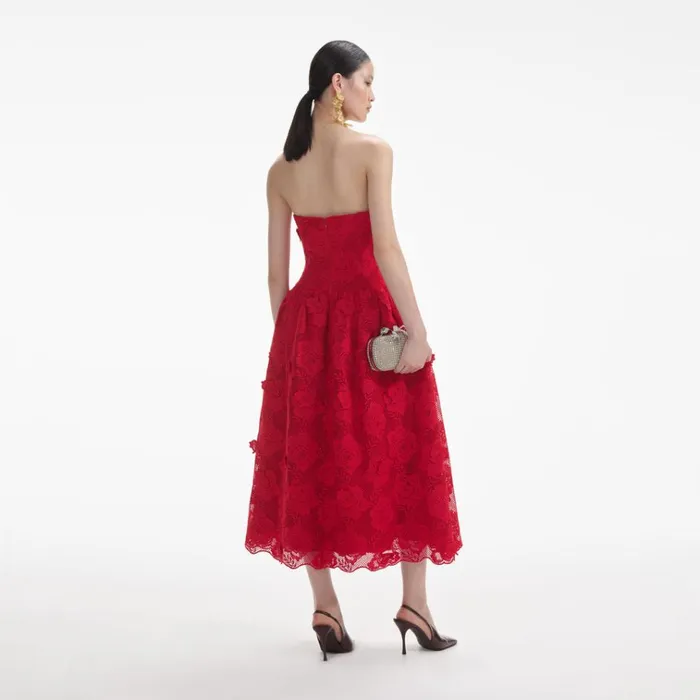 Self Portrait Dresses Red Bandeau Lace Midi Dress 8211 Women Self Portrait Dresses Red Bandeau Lace Midi Dress 8211 Women