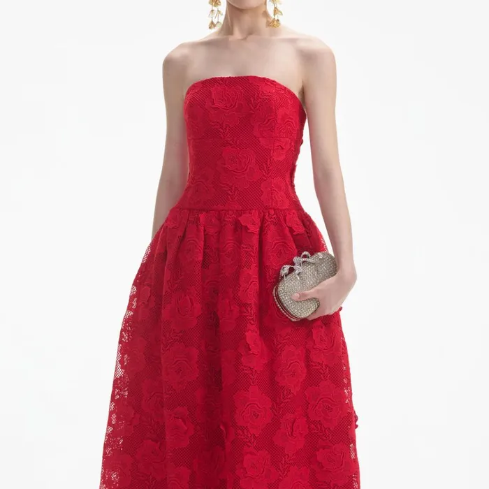 Self Portrait Dresses Red Bandeau Lace Midi Dress 8211 Women Self Portrait Dresses Red Bandeau Lace Midi Dress 8211 Women