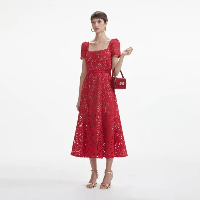 Self Portrait Dresses Red Floral Lace Midi Dress 8211 Women Self Portrait Dresses Red Floral Lace Midi Dress 8211 Women