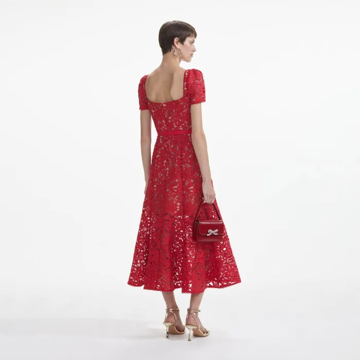 Self Portrait Dresses Red Floral Lace Midi Dress 8211 Women Self Portrait Dresses Red Floral Lace Midi Dress 8211 Women