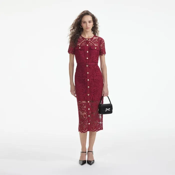 Self Portrait Dresses Red Guipure Lace Button Midi Dress 8211 Women Self Portrait Dresses Red Guipure Lace Button Midi Dress 8211 Women