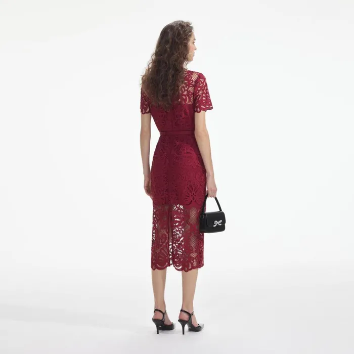 Self Portrait Dresses Red Guipure Lace Button Midi Dress 8211 Women Self Portrait Dresses Red Guipure Lace Button Midi Dress 8211 Women