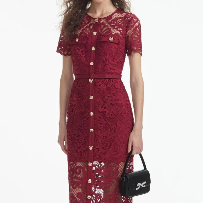 Self Portrait Dresses Red Guipure Lace Button Midi Dress 8211 Women Self Portrait Dresses Red Guipure Lace Button Midi Dress 8211 Women