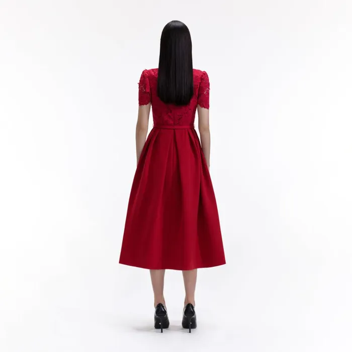 Self Portrait Dresses Red Lace Crepe Midi Dress 8211 Women Self Portrait Dresses Red Lace Crepe Midi Dress 8211 Women