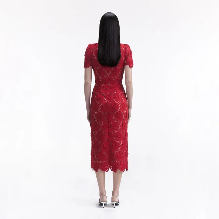 Self Portrait Dresses Red Lace Open Neck Midi Dress 8211 Women Self Portrait Dresses Red Lace Open Neck Midi Dress 8211 Women