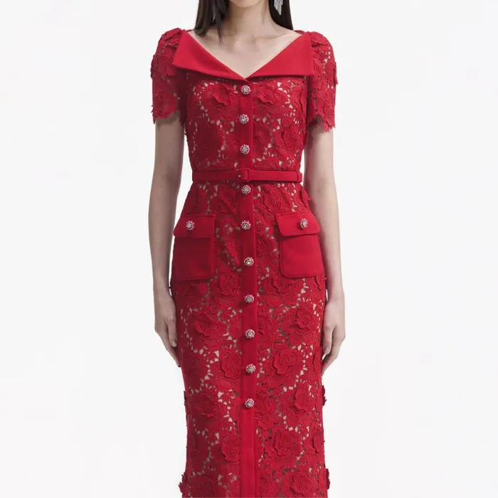 Self Portrait Dresses Red Lace Open Neck Midi Dress 8211 Women Self Portrait Dresses Red Lace Open Neck Midi Dress 8211 Women