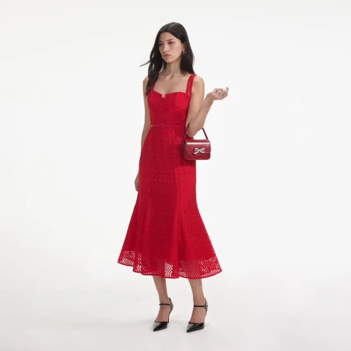 Self Portrait Dresses Red Lattice Lace Midi Dress 8211 Women Self Portrait Dresses Red Lattice Lace Midi Dress 8211 Women