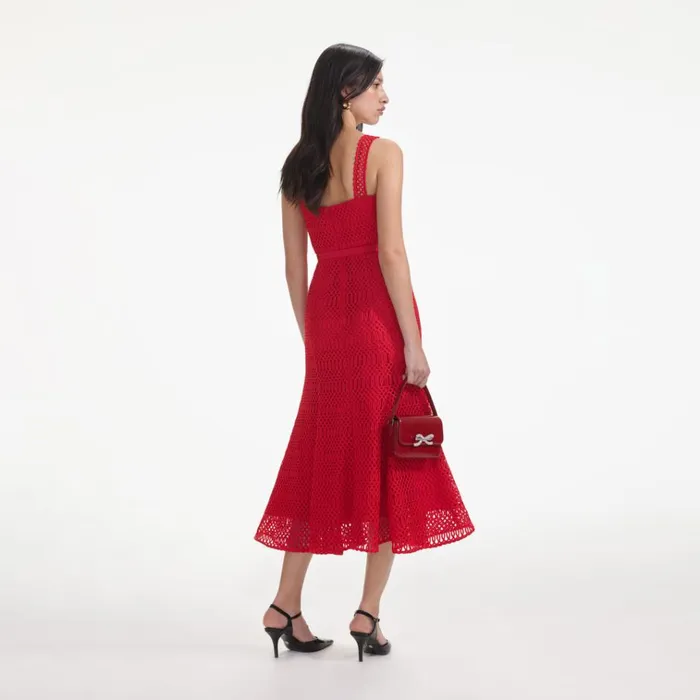 Self Portrait Dresses Red Lattice Lace Midi Dress 8211 Women Self Portrait Dresses Red Lattice Lace Midi Dress 8211 Women