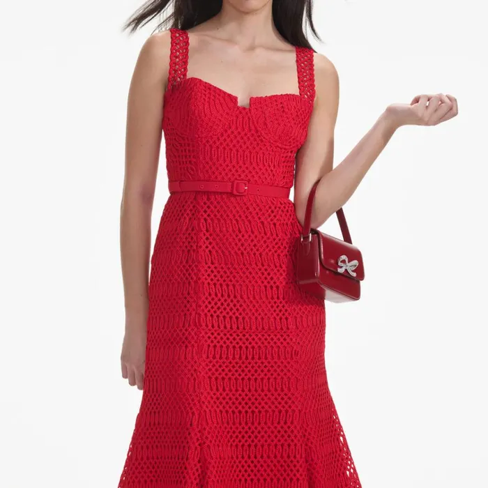 Self Portrait Dresses Red Lattice Lace Midi Dress 8211 Women Self Portrait Dresses Red Lattice Lace Midi Dress 8211 Women