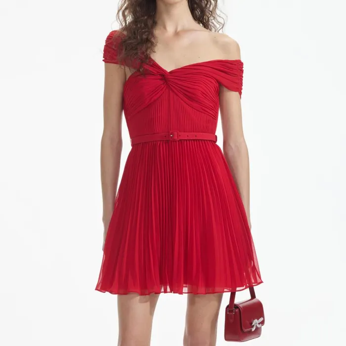 Self Portrait Dresses Red Off Shoulder Chiffon Mini Dress 8211 Women Self Portrait Dresses Red Off Shoulder Chiffon Mini Dress 8211 Women