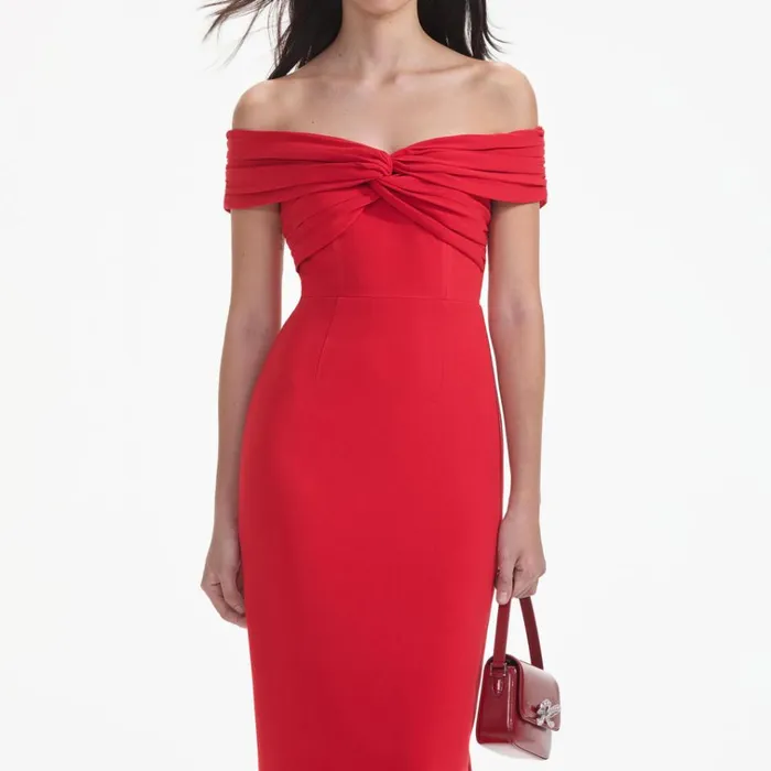 Self Portrait Dresses Red Off Shoulder Midi Dress 8211 Women Self Portrait Dresses Red Off Shoulder Midi Dress 8211 Women