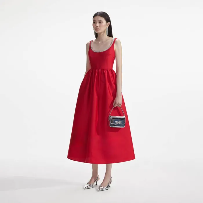 Self Portrait Dresses Red Taffeta Diamante Midi Dress 8211 Women Self Portrait Dresses Red Taffeta Diamante Midi Dress 8211 Women