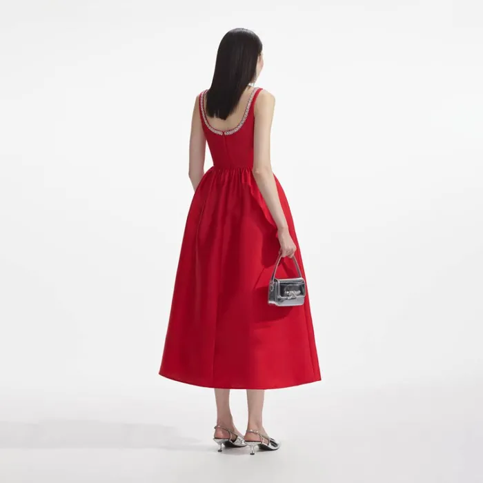 Self Portrait Dresses Red Taffeta Diamante Midi Dress 8211 Women Self Portrait Dresses Red Taffeta Diamante Midi Dress 8211 Women