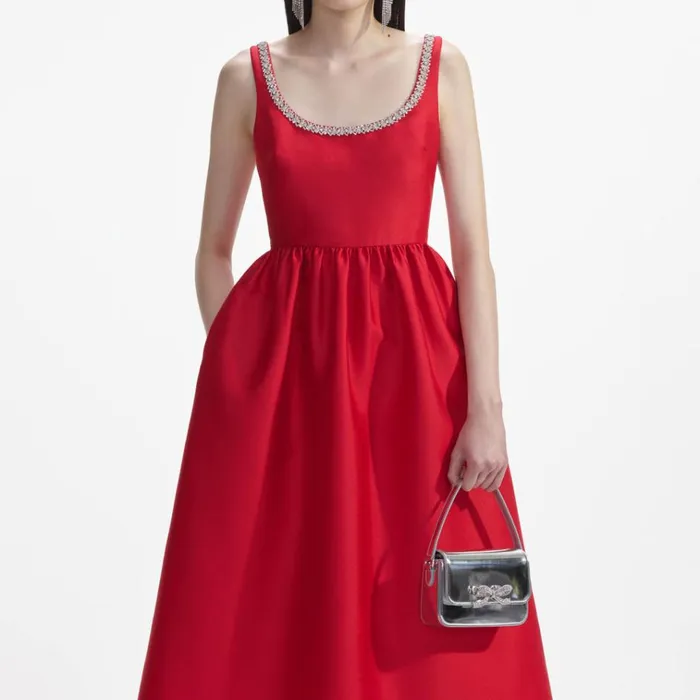 Self Portrait Dresses Red Taffeta Diamante Midi Dress 8211 Women Self Portrait Dresses Red Taffeta Diamante Midi Dress 8211 Women