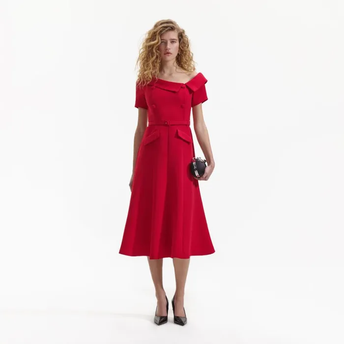 Self Portrait Dresses Red Tailored Crepe Midi Dress 8211 Women