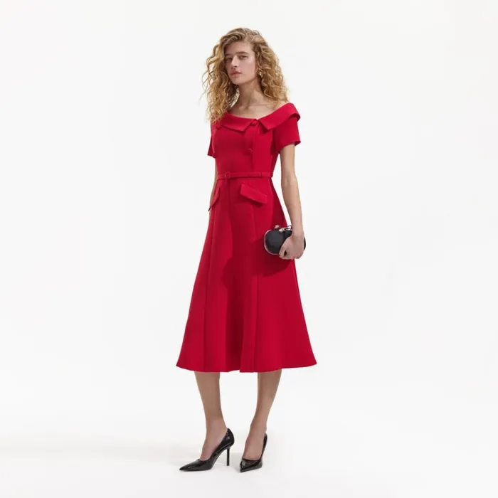 Self Portrait Dresses Red Tailored Crepe Midi Dress 8211 Women Self Portrait Dresses Red Tailored Crepe Midi Dress 8211 Women