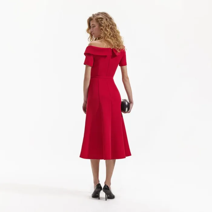 Self Portrait Dresses Red Tailored Crepe Midi Dress 8211 Women Self Portrait Dresses Red Tailored Crepe Midi Dress 8211 Women