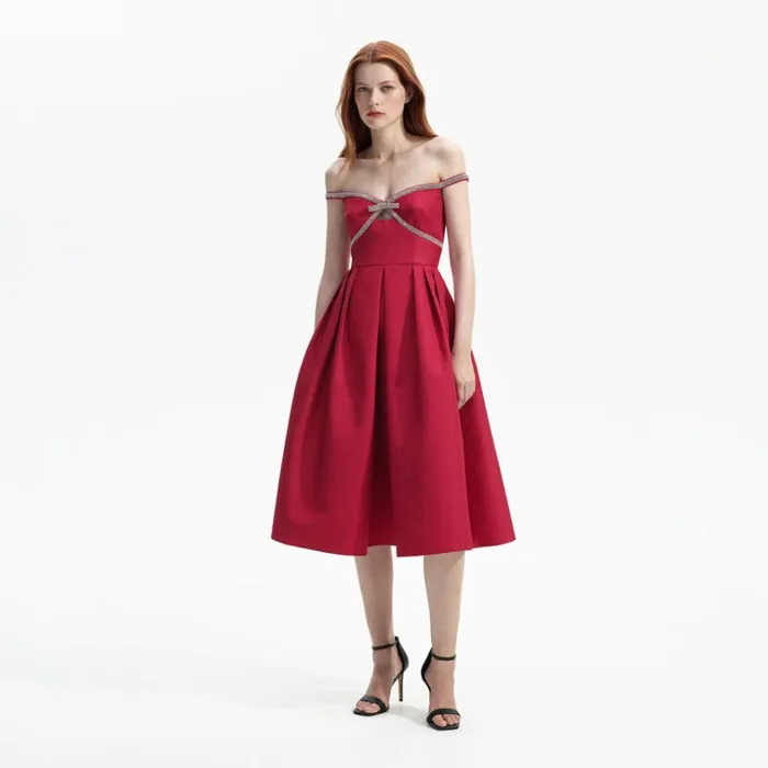 Self Portrait Dresses Red Textured Diamante Midi Dress 8211 Women Self Portrait Dresses Red Textured Diamante Midi Dress 8211 Women