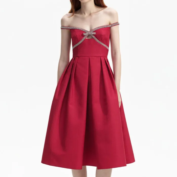 Self Portrait Dresses Red Textured Diamante Midi Dress 8211 Women Self Portrait Dresses Red Textured Diamante Midi Dress 8211 Women