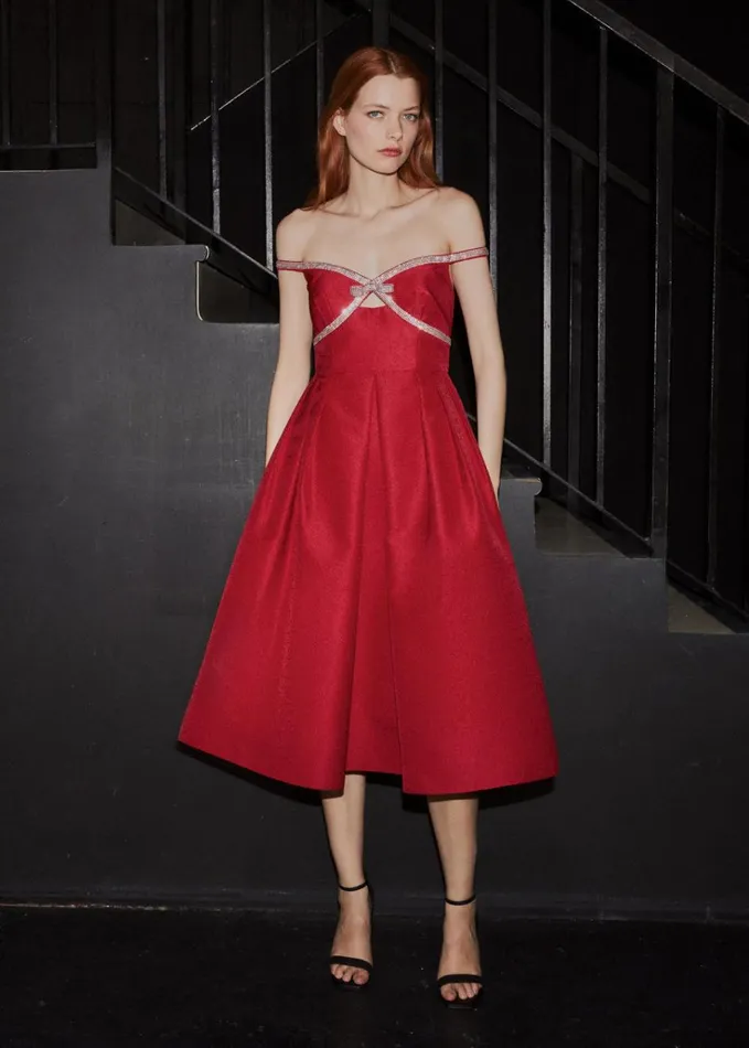 Self Portrait Dresses Red Textured Diamante Midi Dress 8211 Women Self Portrait Dresses Red Textured Diamante Midi Dress 8211 Women