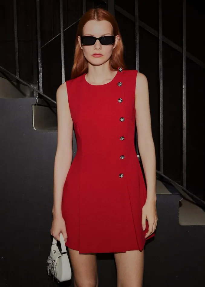 Self Portrait Dresses Red Wool Crepe Mini Dress 8211 Women Self Portrait Dresses Red Wool Crepe Mini Dress 8211 Women