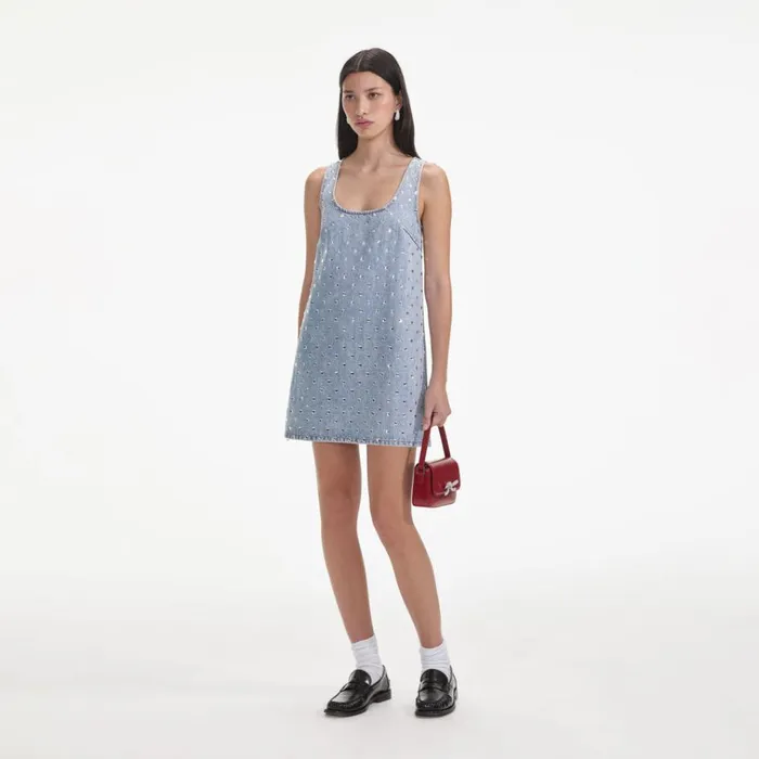 Self Portrait Dresses Square Rhinestone Denim Mini Dress 8211 Women Self Portrait Dresses Square Rhinestone Denim Mini Dress 8211 Women