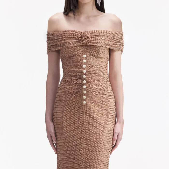Self Portrait Dresses Tan Rhinestone Midi Dress 8211 Women Self Portrait Dresses Tan Rhinestone Midi Dress 8211 Women