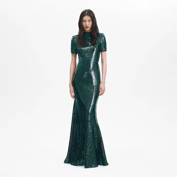 Self Portrait Dresses Teal Sequin Maxi Dress 8211 Women