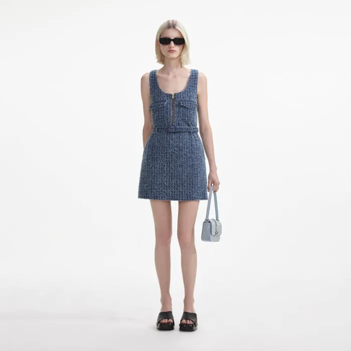 Self Portrait Dresses Textured Denim Mini Dress 8211 Women