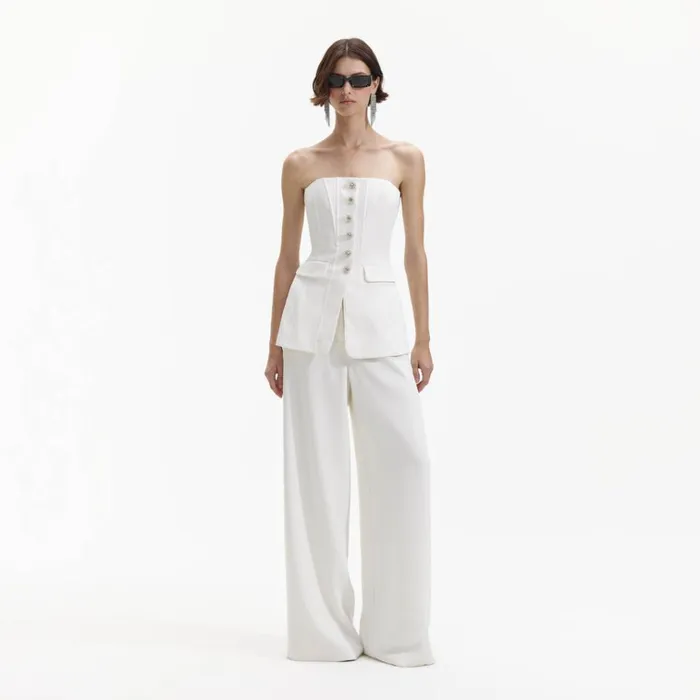 Self Portrait Dresses White Bandeau Crepe Jumpsuit 8211 Women