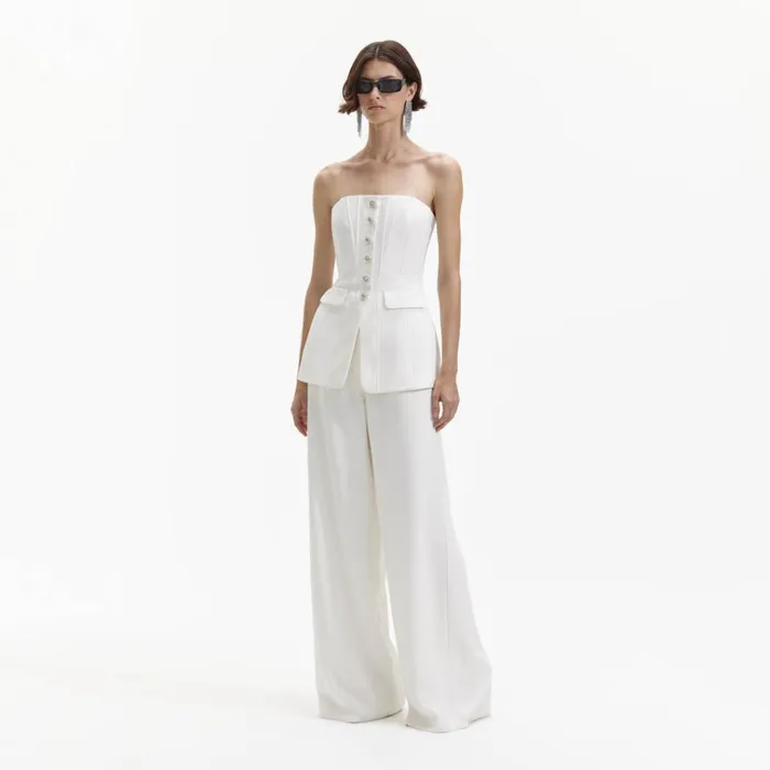 Self Portrait Dresses White Bandeau Crepe Jumpsuit 8211 Women Self Portrait Dresses White Bandeau Crepe Jumpsuit 8211 Women