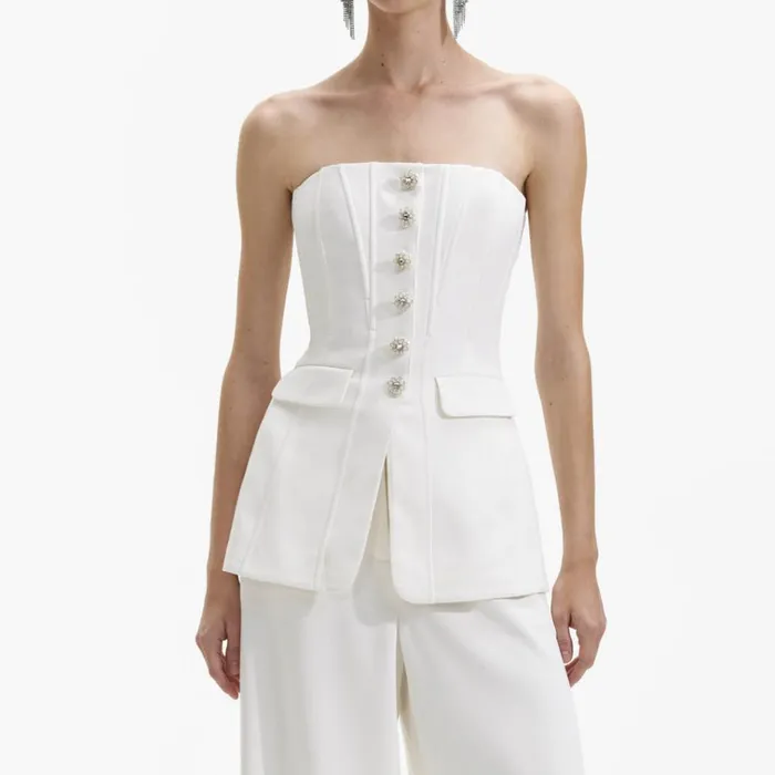 Self Portrait Dresses White Bandeau Crepe Jumpsuit 8211 Women Self Portrait Dresses White Bandeau Crepe Jumpsuit 8211 Women