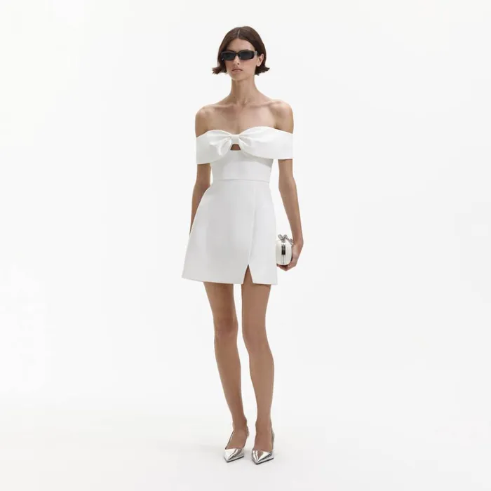 Self Portrait Dresses White Bow Crepe Mini Dress 8211 Women Self Portrait Dresses White Bow Crepe Mini Dress 8211 Women