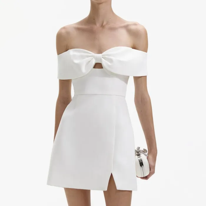 Self Portrait Dresses White Bow Crepe Mini Dress 8211 Women Self Portrait Dresses White Bow Crepe Mini Dress 8211 Women