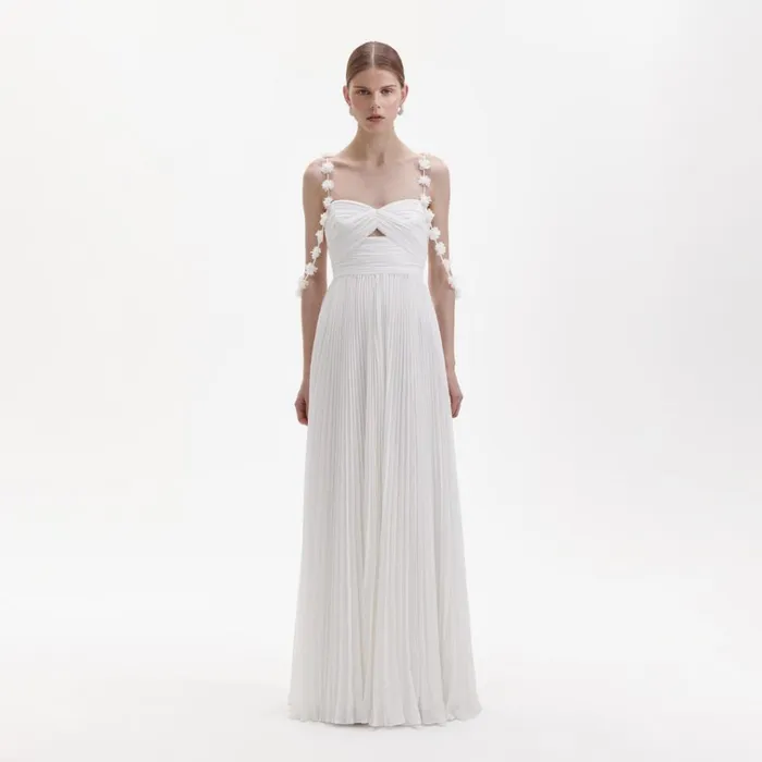 Self Portrait Dresses White Chiffon Flower Maxi Dress 8211 Women