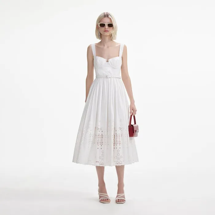 Self Portrait Dresses White Cotton Broderie Midi Dress 8211 Women