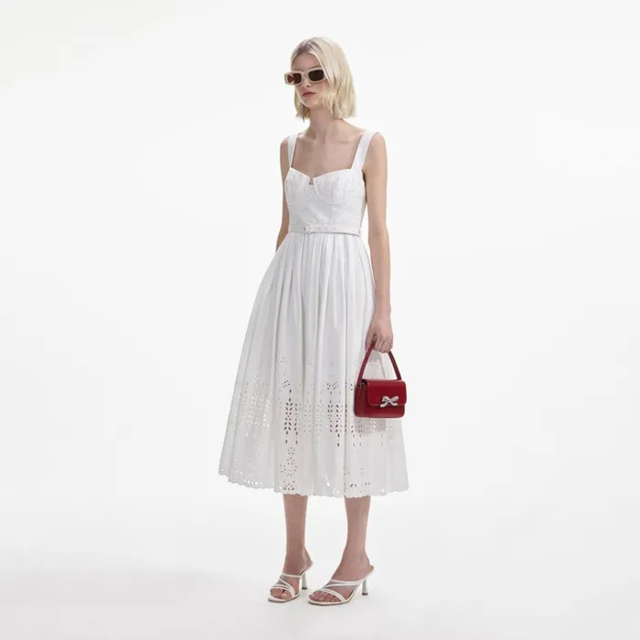 Self Portrait Dresses White Cotton Broderie Midi Dress 8211 Women Self Portrait Dresses White Cotton Broderie Midi Dress 8211 Women