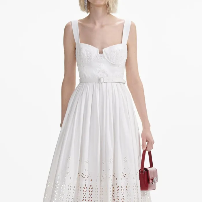 Self Portrait Dresses White Cotton Broderie Midi Dress 8211 Women Self Portrait Dresses White Cotton Broderie Midi Dress 8211 Women
