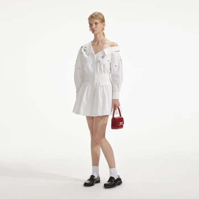 Self Portrait Dresses White Cotton Embellished Mini Dress 8211 Women Self Portrait Dresses White Cotton Embellished Mini Dress 8211 Women