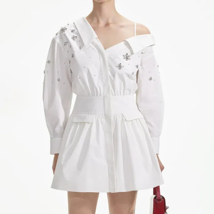 Self Portrait Dresses White Cotton Embellished Mini Dress 8211 Women Self Portrait Dresses White Cotton Embellished Mini Dress 8211 Women
