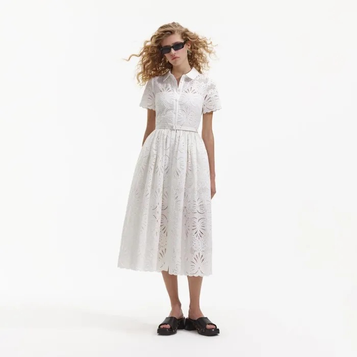 Self Portrait Dresses White Cotton Embroidery Midi Dress 8211 Women