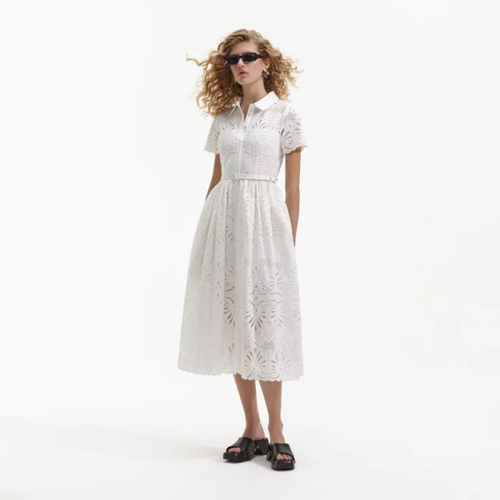 Self Portrait Dresses White Cotton Embroidery Midi Dress 8211 Women Self Portrait Dresses White Cotton Embroidery Midi Dress 8211 Women