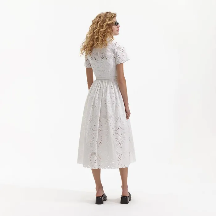 Self Portrait Dresses White Cotton Embroidery Midi Dress 8211 Women Self Portrait Dresses White Cotton Embroidery Midi Dress 8211 Women