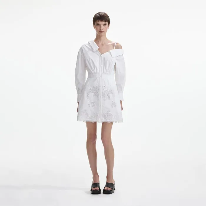 Self Portrait Dresses White Cotton Lace Hem Mini Dress 8211 Women