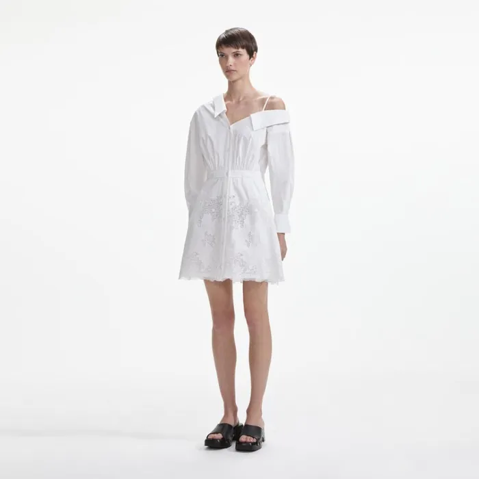 Self Portrait Dresses White Cotton Lace Hem Mini Dress 8211 Women Self Portrait Dresses White Cotton Lace Hem Mini Dress 8211 Women
