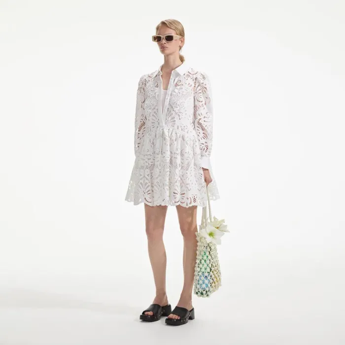 Self Portrait Dresses White Cotton Lace Mini Shirt Dress 8211 Women Self Portrait Dresses White Cotton Lace Mini Shirt Dress 8211 Women