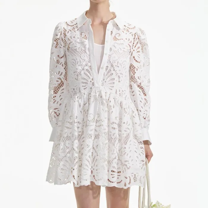 Self Portrait Dresses White Cotton Lace Mini Shirt Dress 8211 Women Self Portrait Dresses White Cotton Lace Mini Shirt Dress 8211 Women