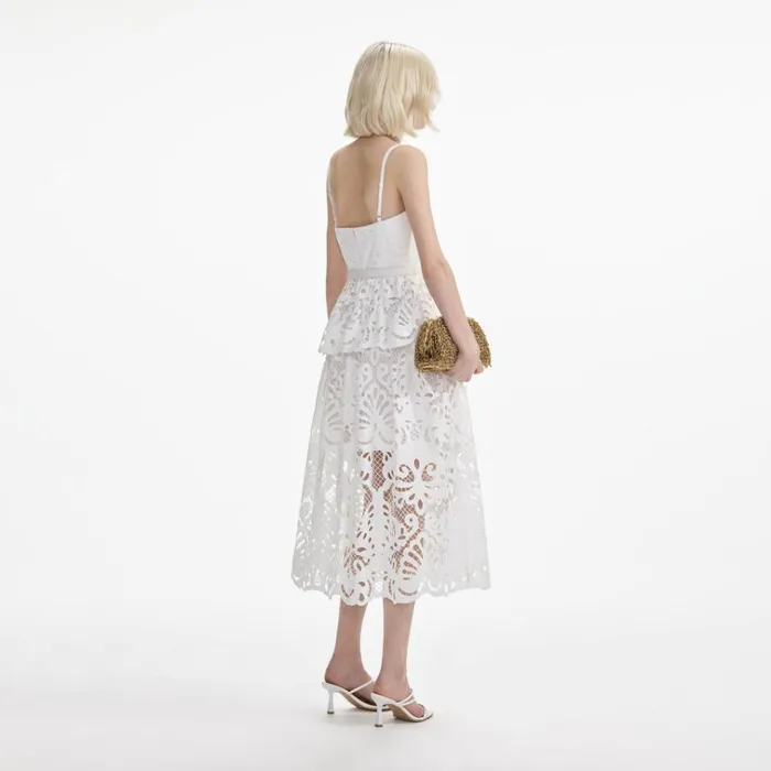 Self Portrait Dresses White Cotton Lace Tiered Midi Dress 8211 Women Self Portrait Dresses White Cotton Lace Tiered Midi Dress 8211 Women