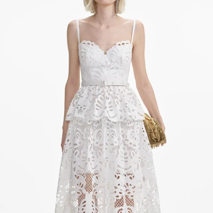 Self Portrait Dresses White Cotton Lace Tiered Midi Dress 8211 Women Self Portrait Dresses White Cotton Lace Tiered Midi Dress 8211 Women